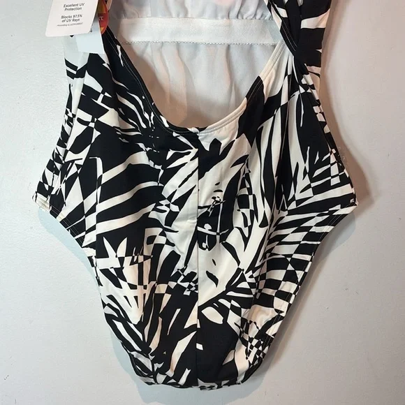 L.L.Bean black & white tropical one piece swimsuit UV blocking  size 10 NWT - Picture 7 of 10